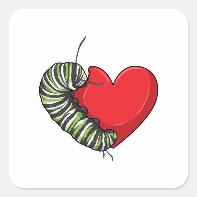Caterpillar Love Heart Square Sticker (Front)