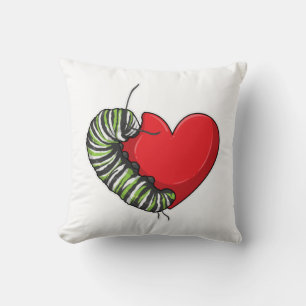 Caterpillar Love Heart Throw Pillow