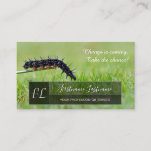 Caterpillar motivational gray rectangle monogram business card