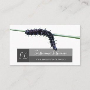 Caterpillar nature lover gray rectangle monogram business card