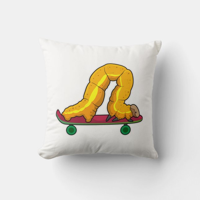 Caterpillar Skater Skateboard Throw Pillow (Front)