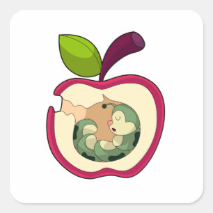 Caterpillar Sleeping Apple Square Sticker