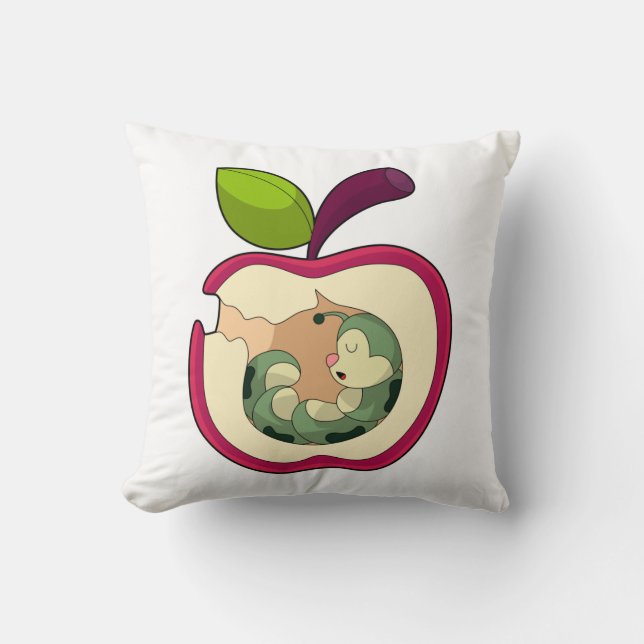 Caterpillar Sleeping Apple Throw Pillow (Front)