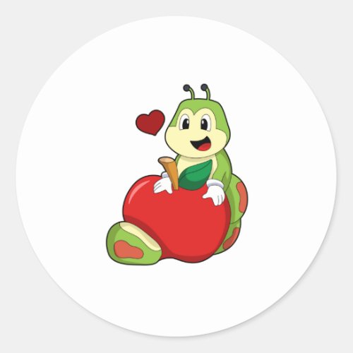 Caterpillar with Apple Classic Round Sticker
