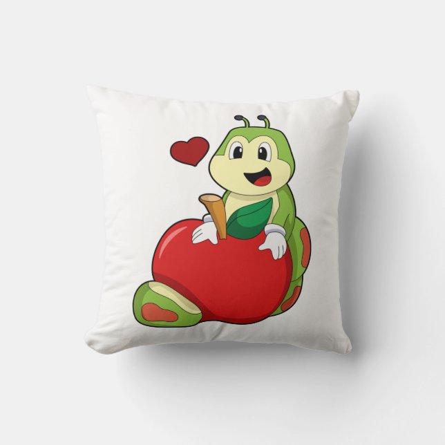 Caterpillar with Apple Throw Pillow (Front)