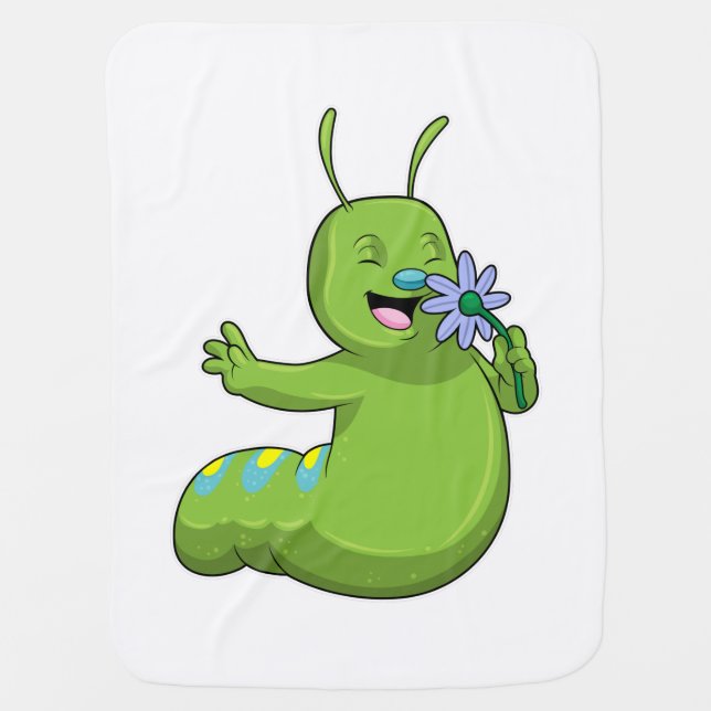 Caterpillar with Flower Daisy Baby Blanket (Front)