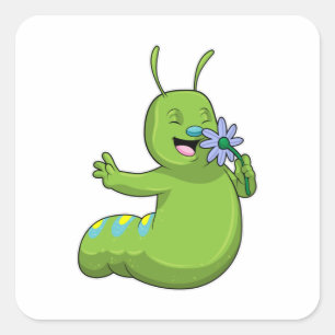 Caterpillar with Flower Daisy Square Sticker