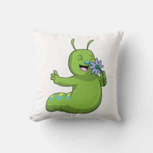 Caterpillar with Flower Daisy Throw Pillow