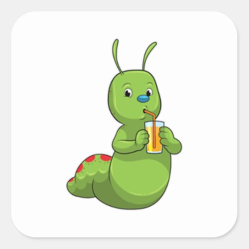 Caterpillar with Glass of Orange juice Square Sticker