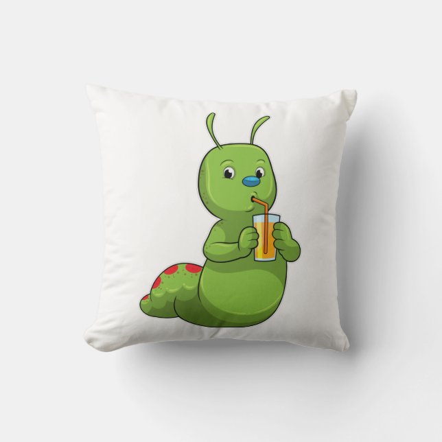 Caterpillar with Glass of Orange juice Throw Pillow (Front)