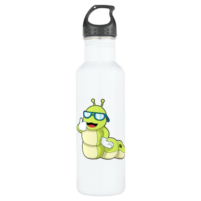 Caterpillar with Glasses Stainless Steel Water Bottle (Front)
