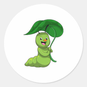 Caterpillar with Leaf as Parasol Classic Round Sticker