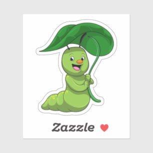 Caterpillar with Leaf as Parasol Sticker