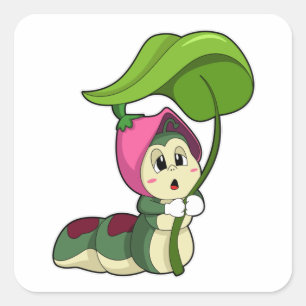 Caterpillar with Leaf Square Sticker