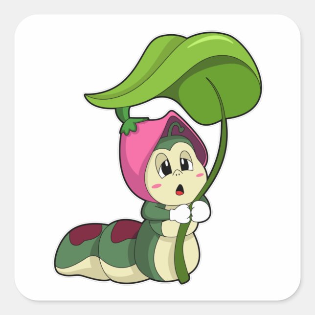 Caterpillar with Leaf Square Sticker (Front)