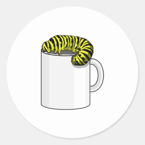 Caterpillar with Mug Classic Round Sticker