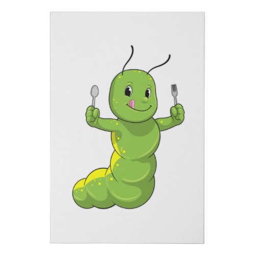 Caterpillar with Spoon  Fork Faux Canvas Print