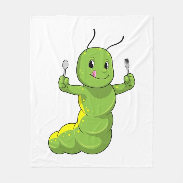 Caterpillar with Spoon & Fork Fleece Blanket (Front)