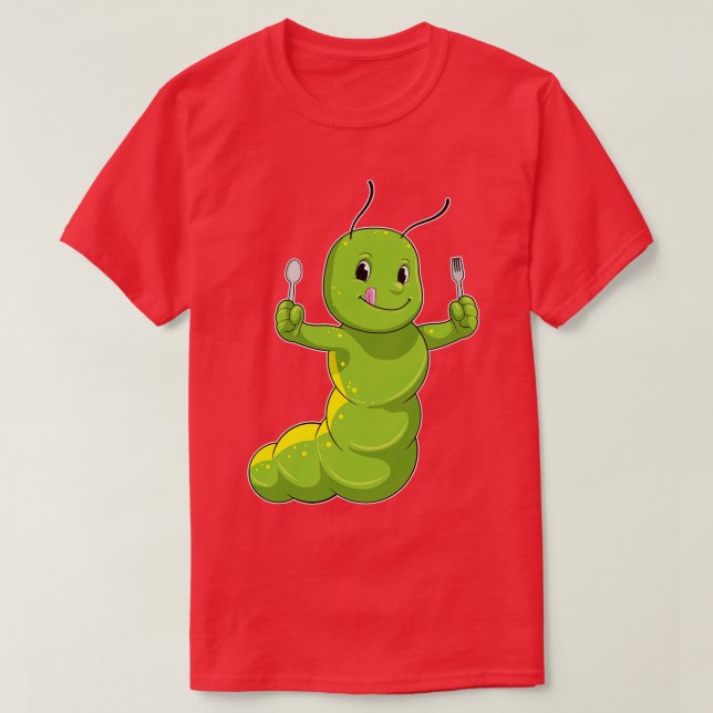 Caterpillar With Spoon  Fork  T-Shirt (Design Front)