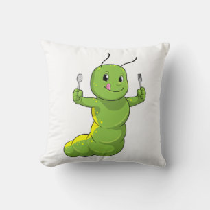 Caterpillar with Spoon & Fork Throw Pillow