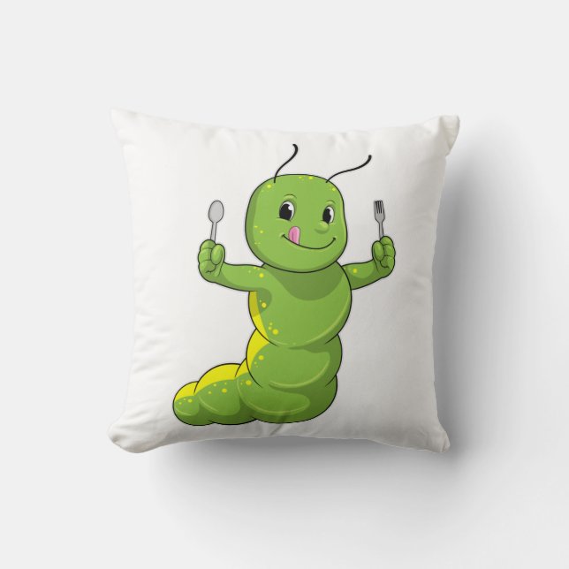 Caterpillar with Spoon & Fork Throw Pillow (Front)