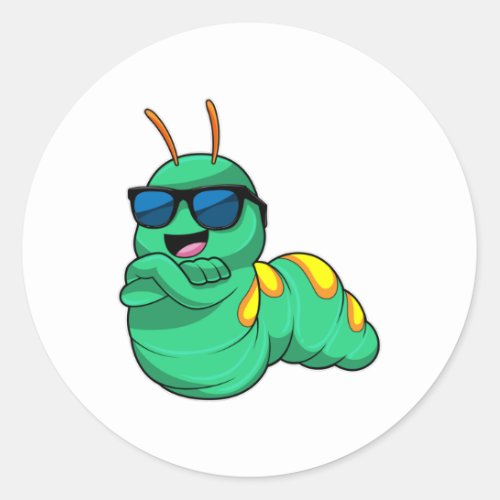 Caterpillar with Sunglasses Classic Round Sticker