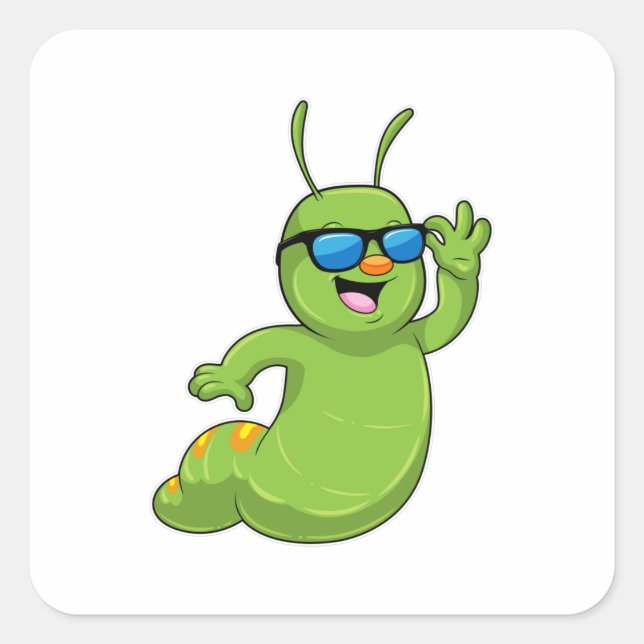 Caterpillar with Sunglasses Square Sticker (Front)