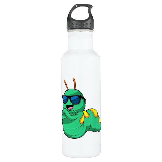 Caterpillar with Sunglasses Stainless Steel Water Bottle (Front)