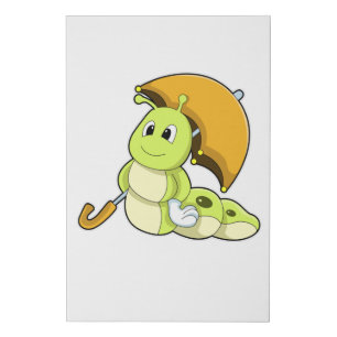 Caterpillar with Umbrella Faux Canvas Print