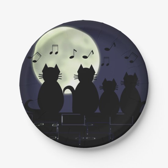 caterwauling Cats in the moonlight. Paper Plate