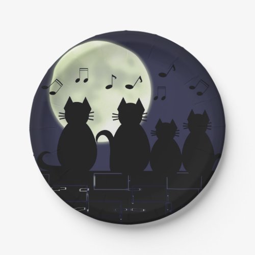 caterwauling Cats in the moonlight Paper Plates