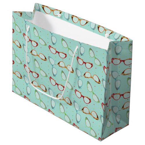 Cateye Glasses Pattern teal with dots Large Gift Bag