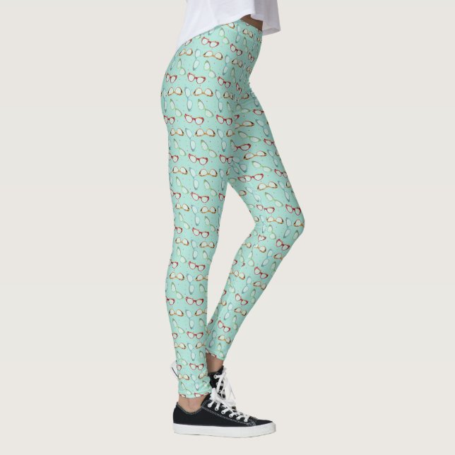 Cateye Glasses Pattern teal with dots Leggings (Right)