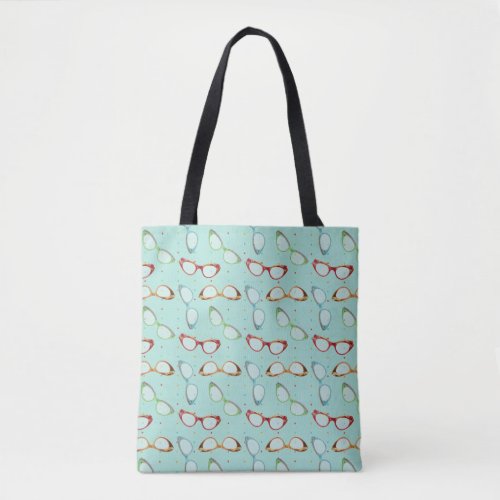 Cateye Glasses Pattern teal with dots Tote Bag