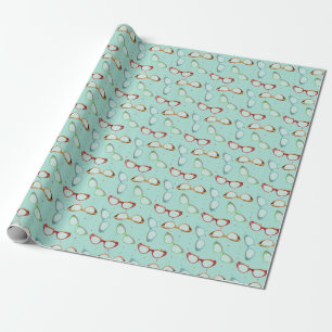 Cateye Glasses Pattern teal with dots Wrapping Paper