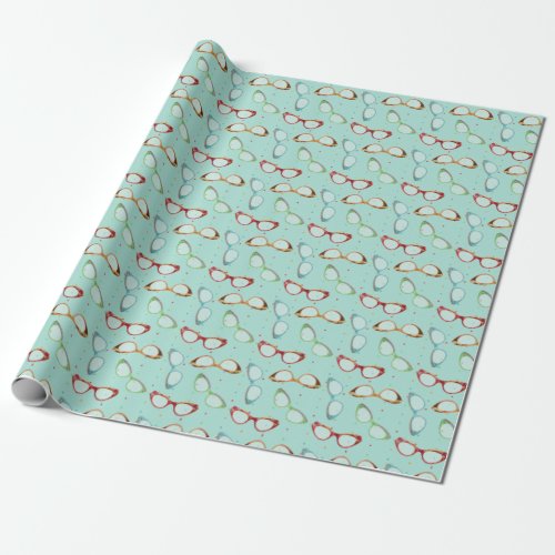 Cateye Glasses Pattern teal with dots Wrapping Paper