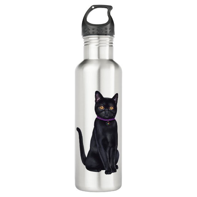 CatFans - Bombay Black Cat Stainless Steel Water Bottle (Front)