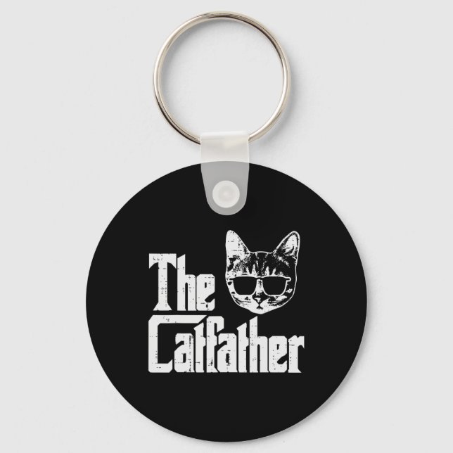 Catfather Funny Cat Dad Fathers Day Movie Pun Papa Keychain (Front)