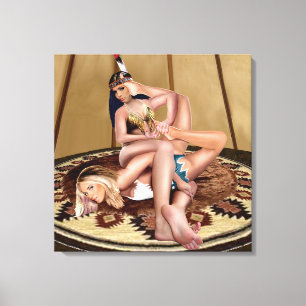 CATFIGHT IN A TEEPEE CANVAS PRINT