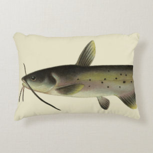 Catfish Fishing, Vintage Marine Life River Fish Accent Pillow
