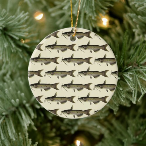 Catfish Fishing, Vintage Marine Life River Fish Ceramic Ornament
