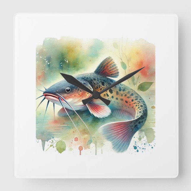 Catfish in Watercolor Art 170724AREF129 - Watercol Square Wall Clock (Front)