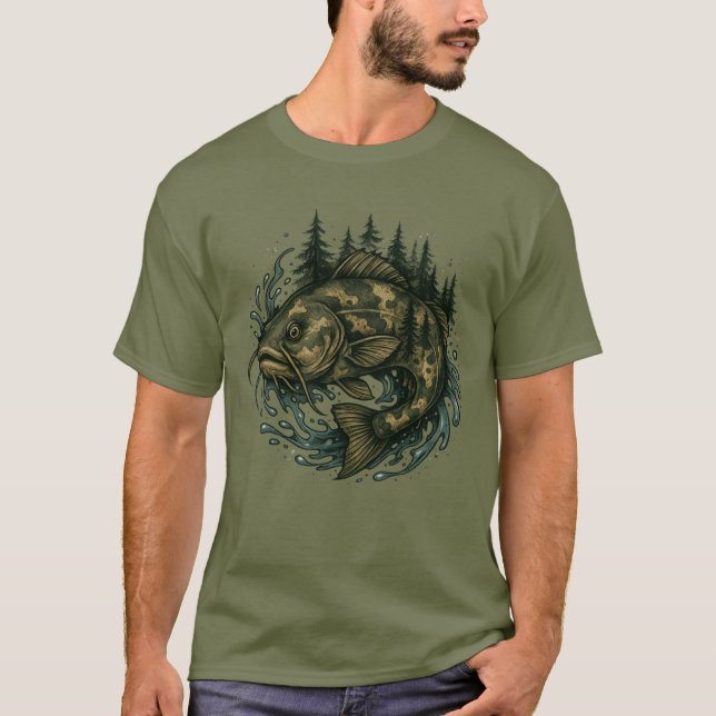 Catfish Lake Fishing Mountains Fisherman Fish  T-Shirt (Front)