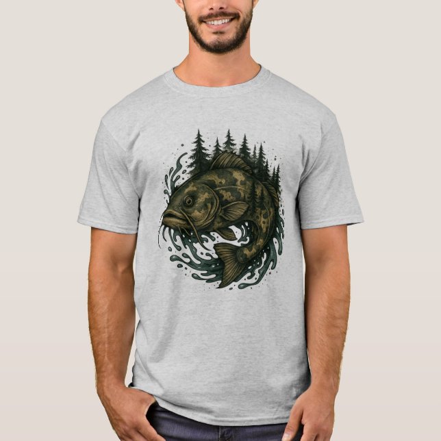 Catfish Lake Fishing Mountains Fisherman Fish  T-Shirt (Front)