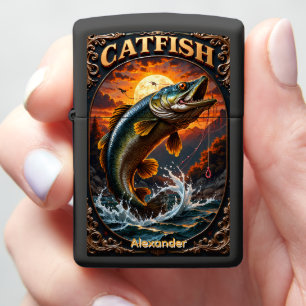 Catfish Personalized Battle Hook Sunset Zippo Lighter