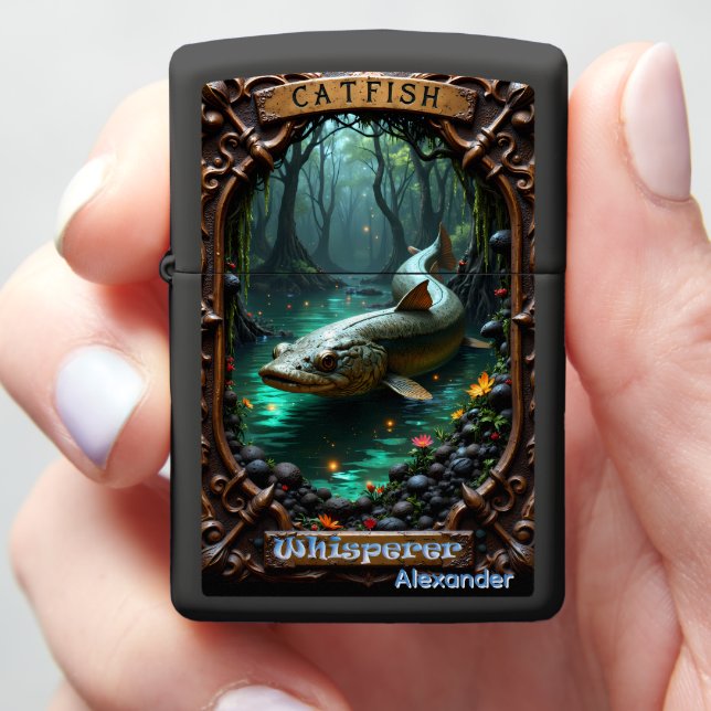 Catfish Personalized Bayou Water Split Zippo Lighter (In Hand)