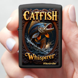 Catfish Personalized Dark Ornate Golden Zippo Lighter