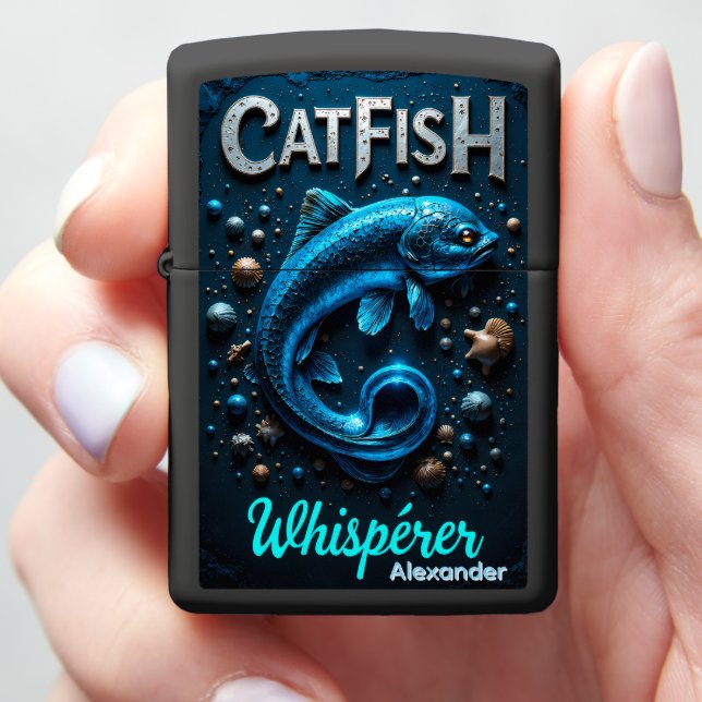 Catfish Personalized Deep Coiled Seabed Zippo Lighter (In Hand)