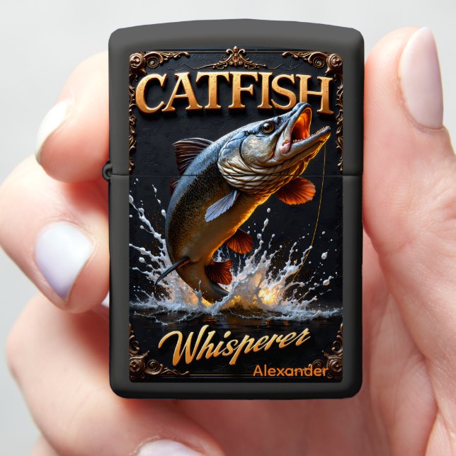 Catfish Personalized Dynamic Leaping Trophy Zippo Lighter (In Hand)