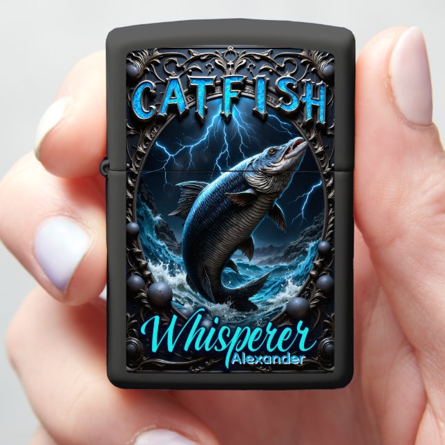 Catfish Personalized Electric River Trophy Zippo Lighter (In Hand)